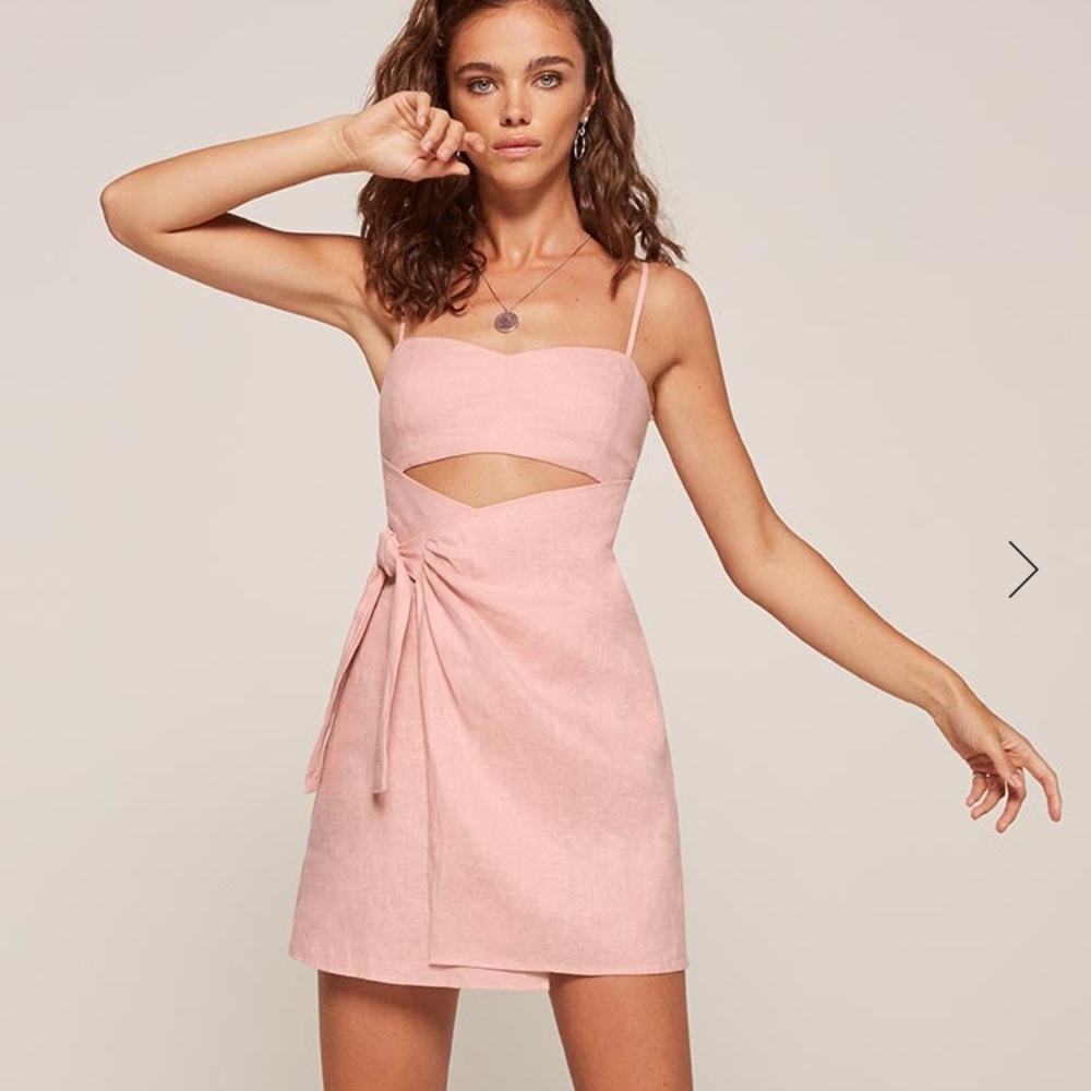 Reformation Slip wrap pink dress